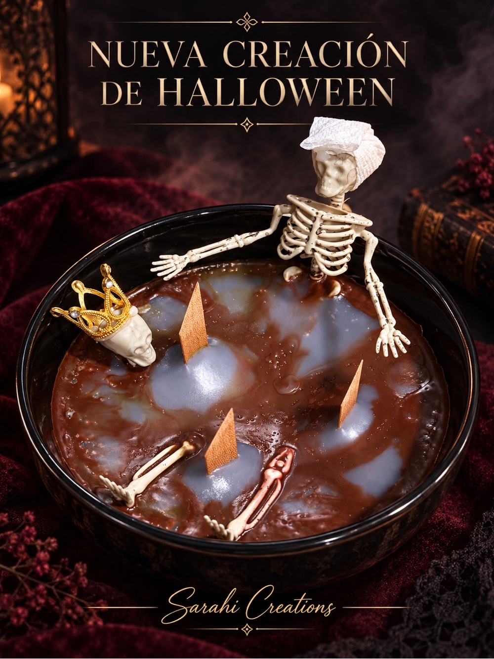 Halloween Skeleton Cake Topper Set with Gold Crown and Cream Skeletons